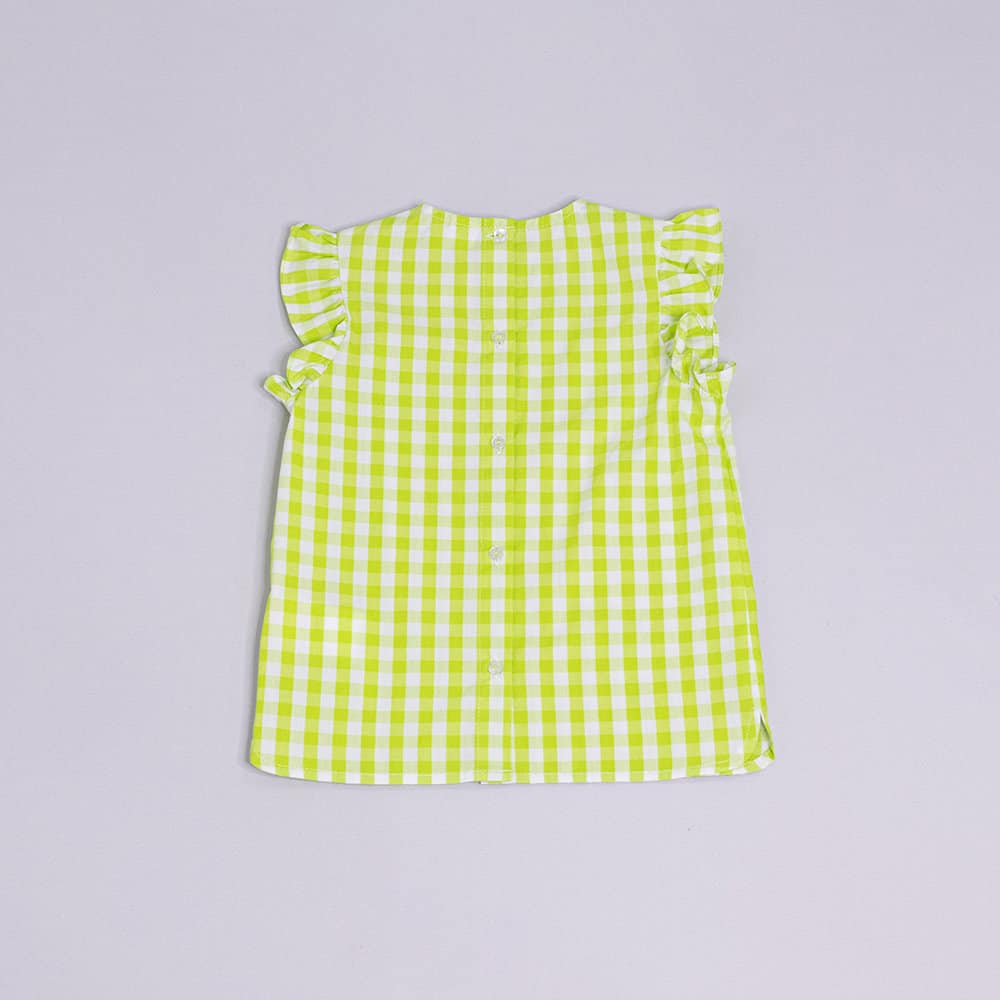 EPK Baby Girl Green Gingham Top - Adorable Flutter Sleeve Summer Blouse