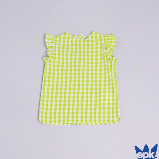 EPK Baby Girl Green Gingham Top - Adorable Flutter Sleeve Summer Blouse