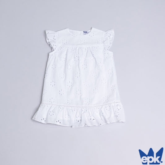 EPK Baby Girl White Eyelet Dress - Elegant Flutter Sleeve Summer Outfit