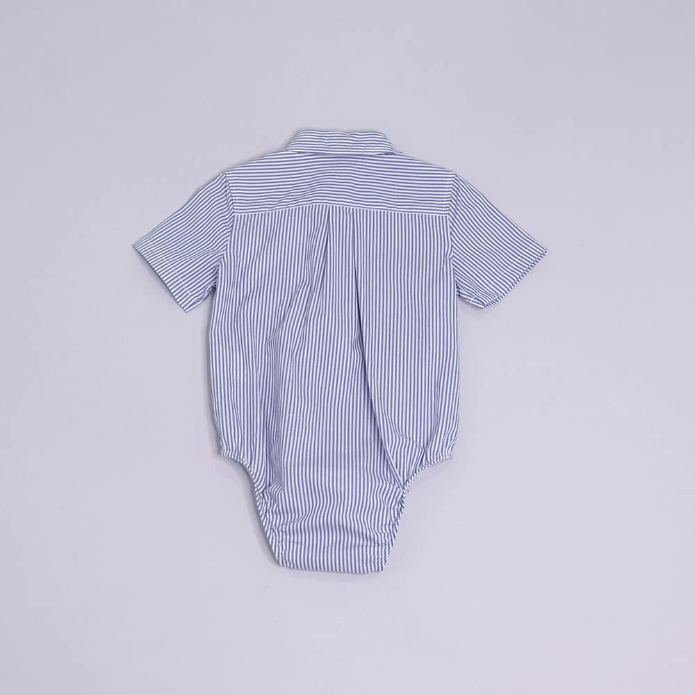 EPK Baby Boy Striped Collared Bodysuit - Elegant Short Sleeve Button-Up Romper