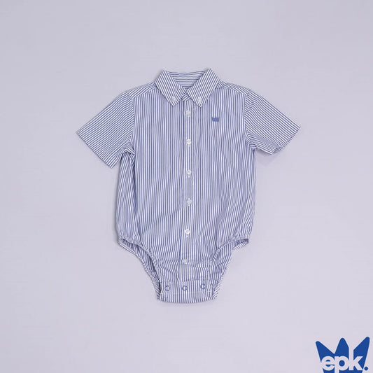 EPK Baby Boy Striped Collared Bodysuit - Elegant Short Sleeve Button-Up Romper